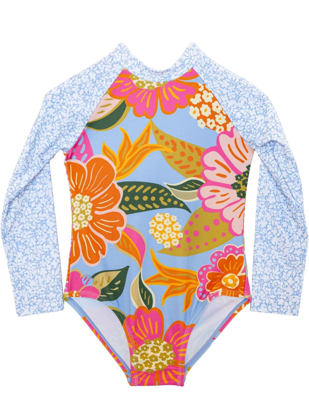 Nani girls 2T Mona Long Sleeve Floral Rash Guard Swimsuit - Blue Multicolor